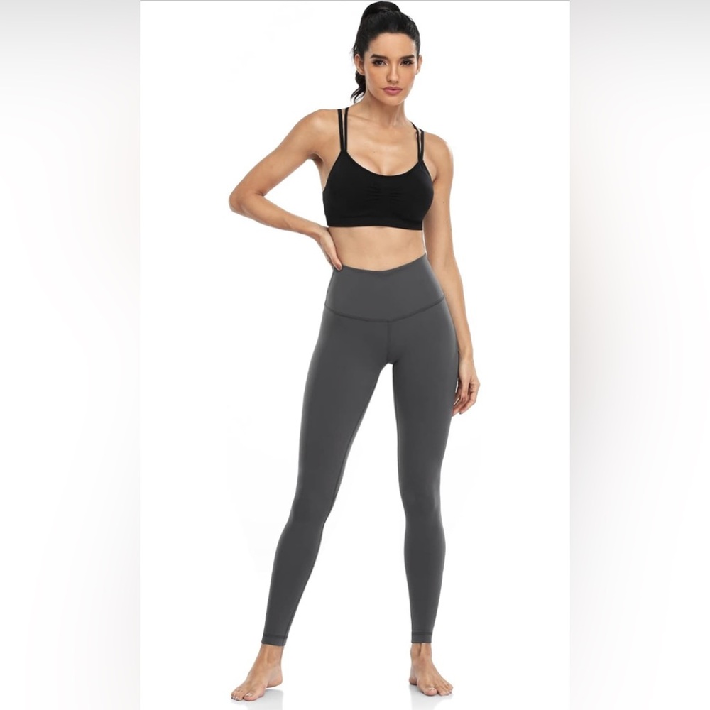 Gray Workout Full Length Leggings, Women's High Waist Compression Pants 28'' S - Picture 4 of 6